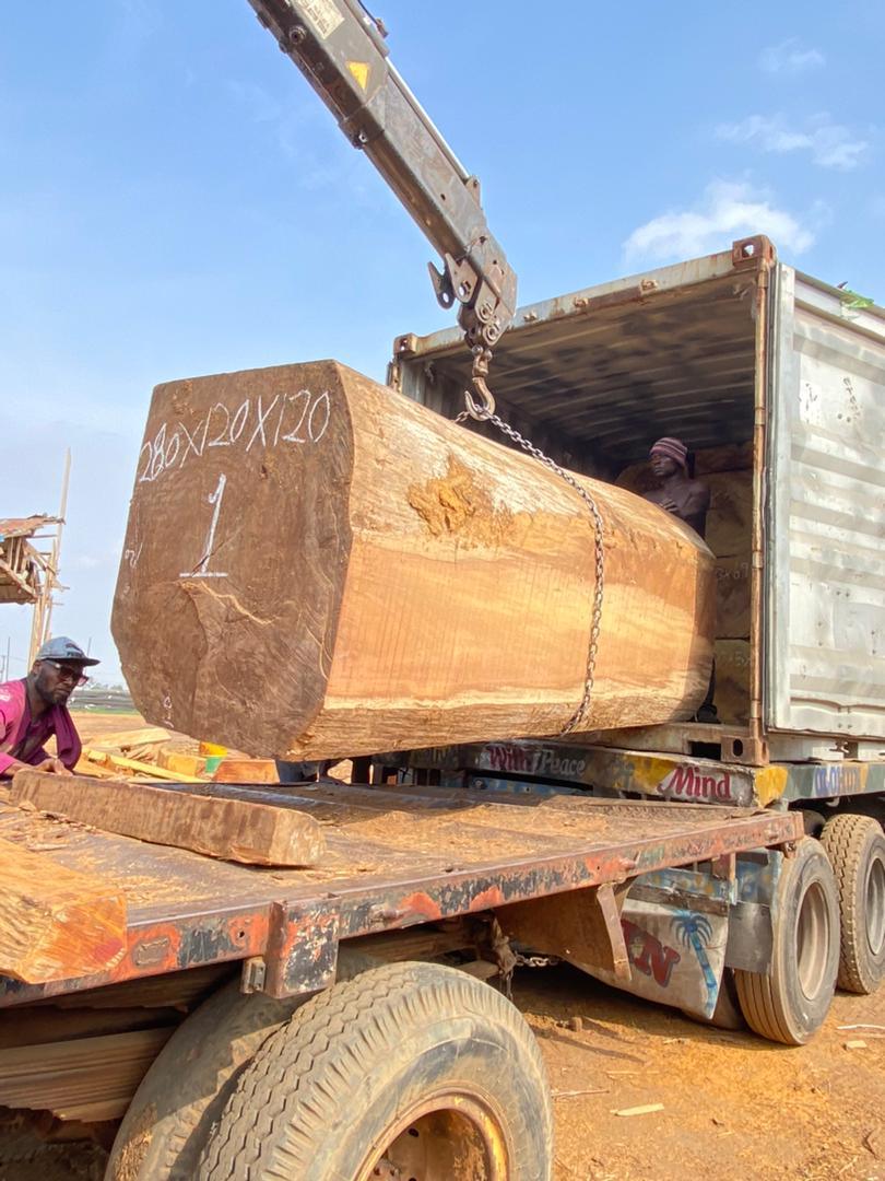 Iroko squared timber stacked and ready for inspection