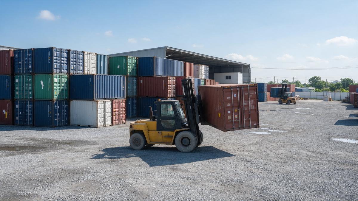 Cảng container với tàu hàng và khu làm thủ tục (ảnh minh họa)