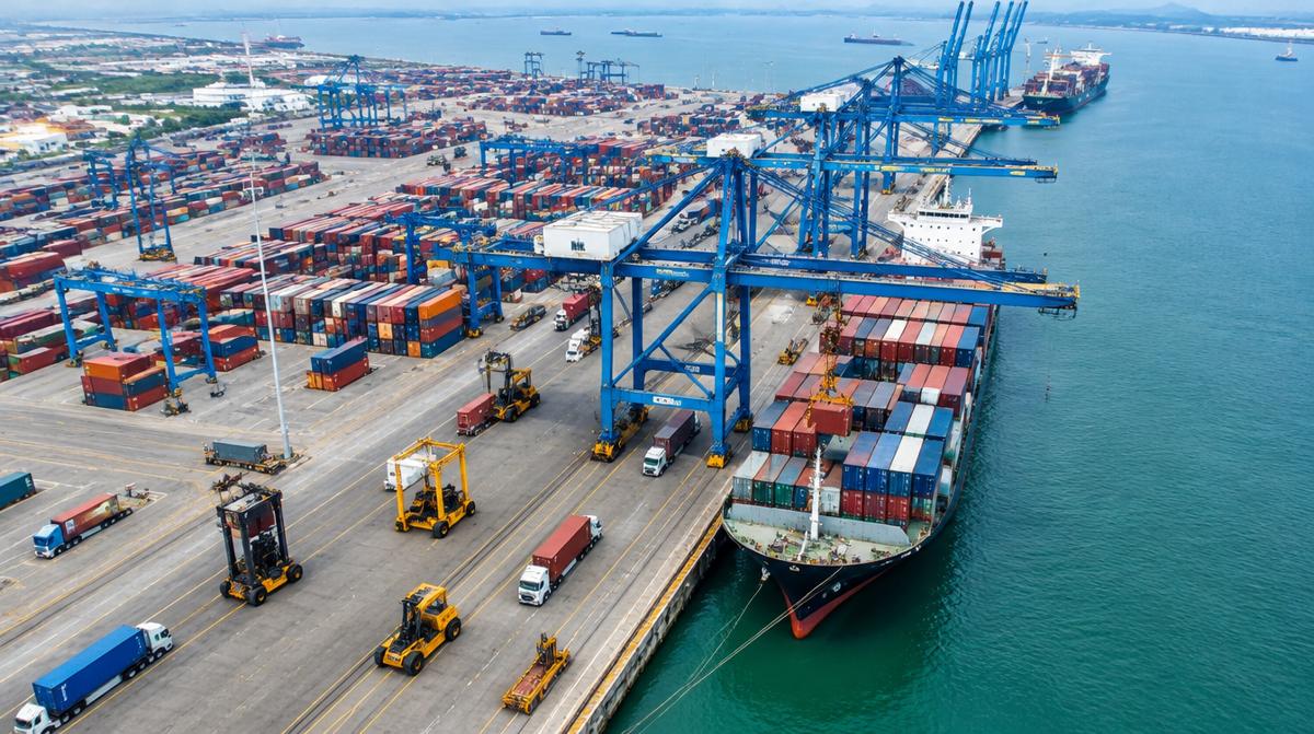 Toàn cảnh cảng biển với tàu container (ảnh minh họa)